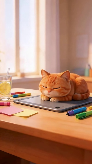 办公桌睡觉的小猫