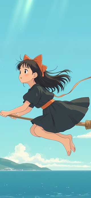 骑着扫把的女孩