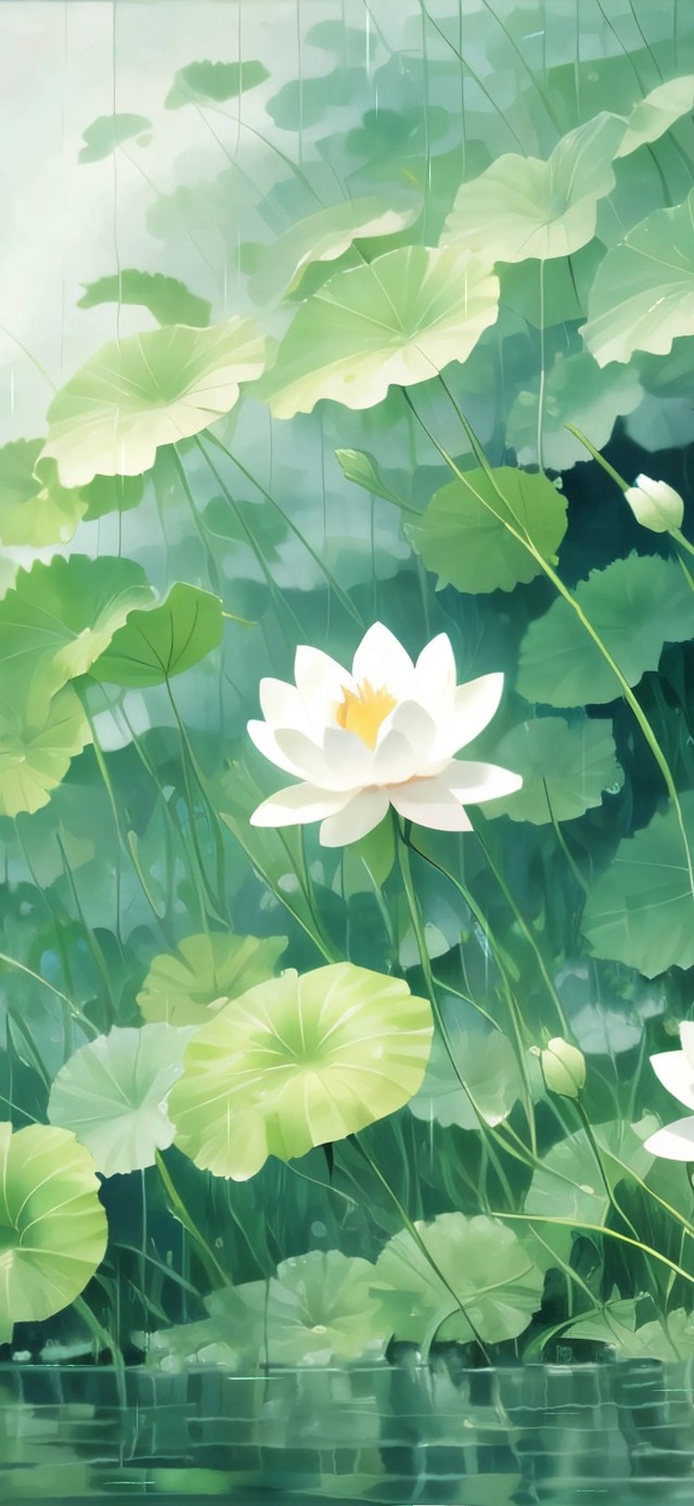 4K护眼雨中荷花