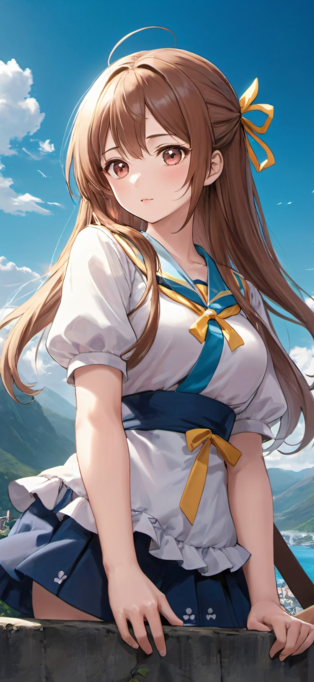 水库边动人的少女