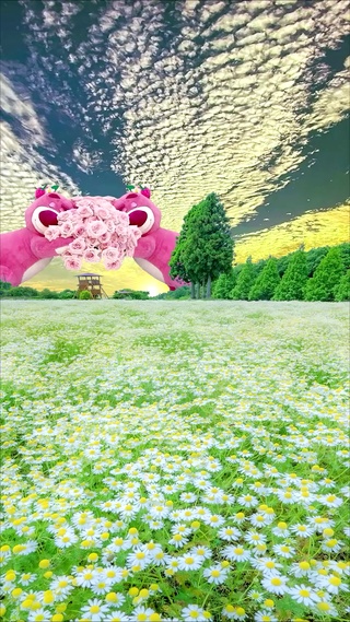 浪漫雏菊花海草莓熊