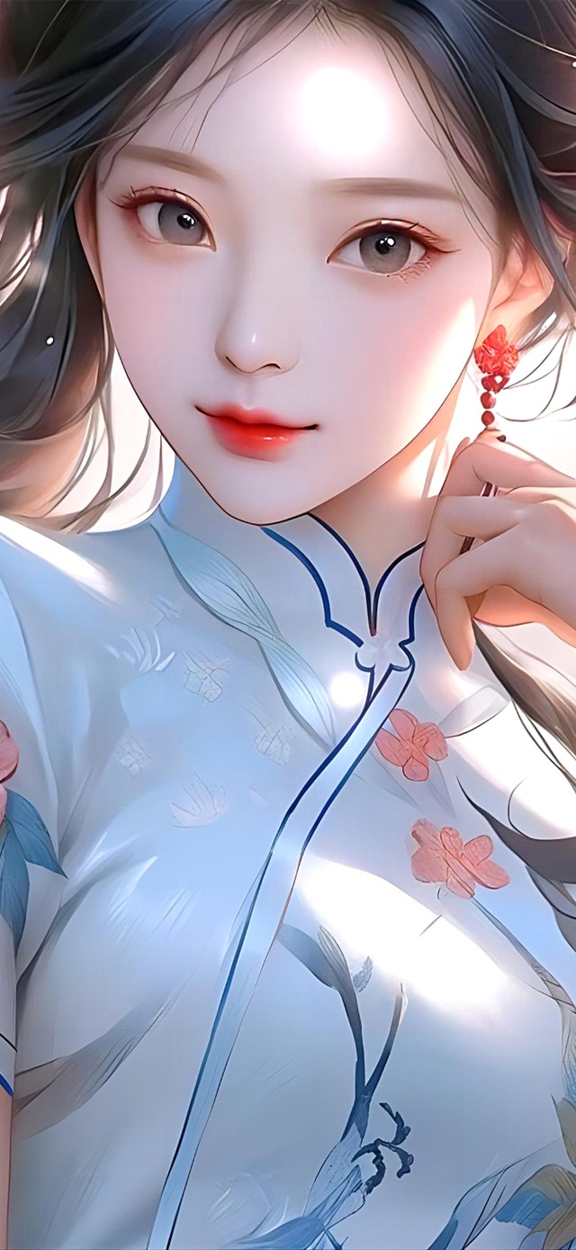 唯美江边旗袍美女