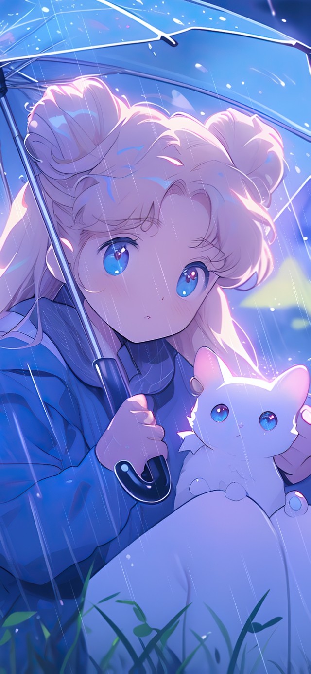 治愈雨中的少女和猫