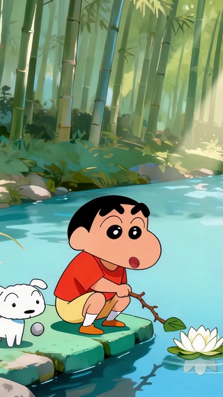 童趣溪边小新和小白