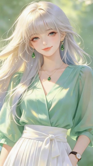 清新林间银发美少女