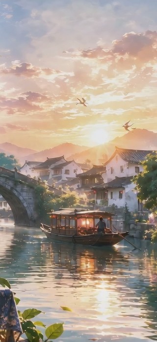 水乡落日