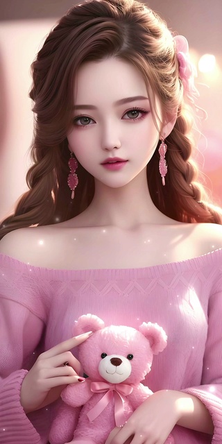 粉色毛衣少女