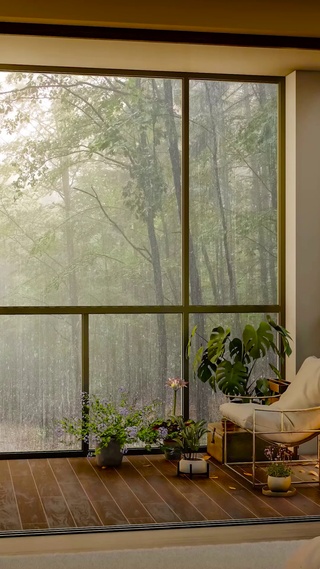 雨天树林小屋
