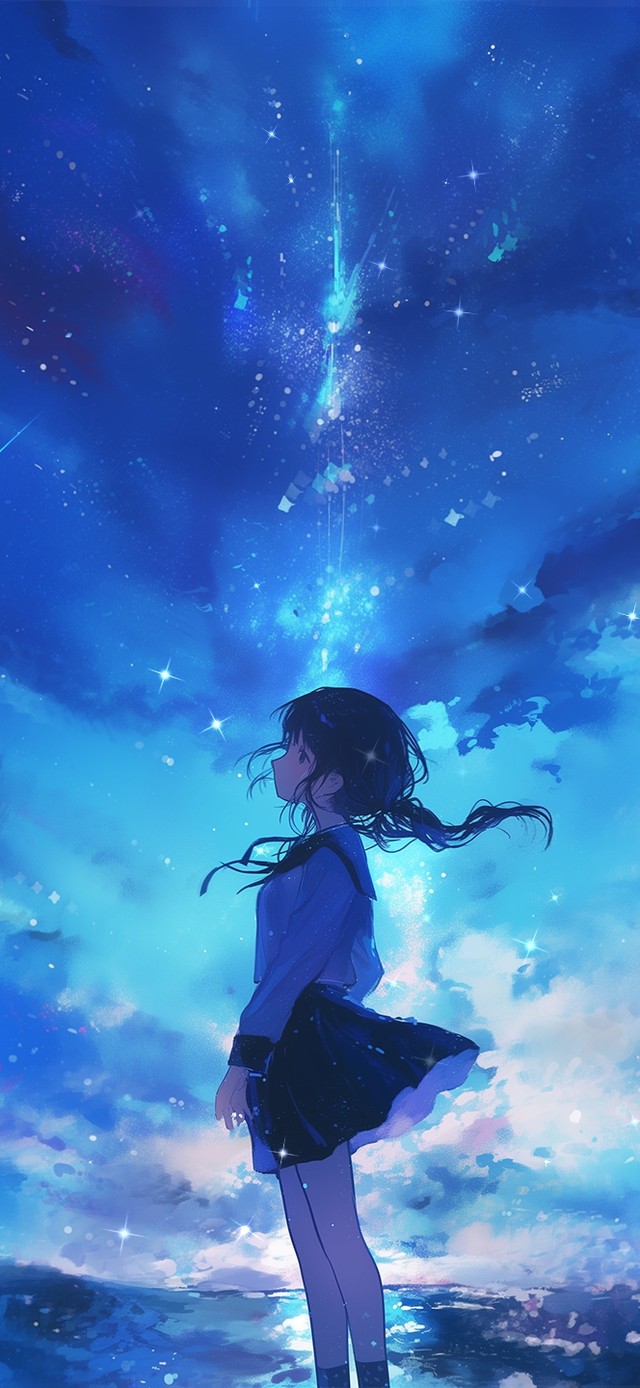 唯美星辰风景少女