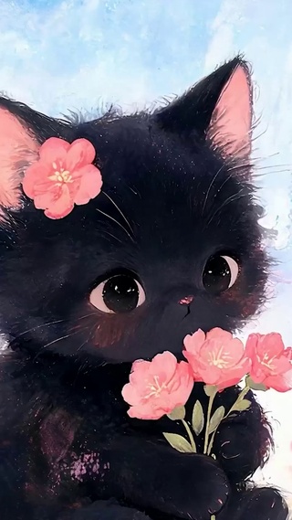 拿着鲜花猫咪