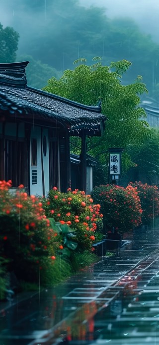 雨中江南古镇街道