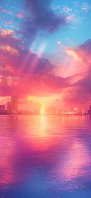 夕阳城市海岸