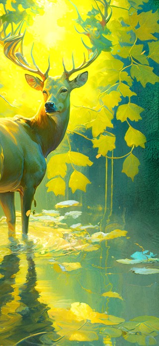 阳光森林中觅水的麋鹿（护眼）