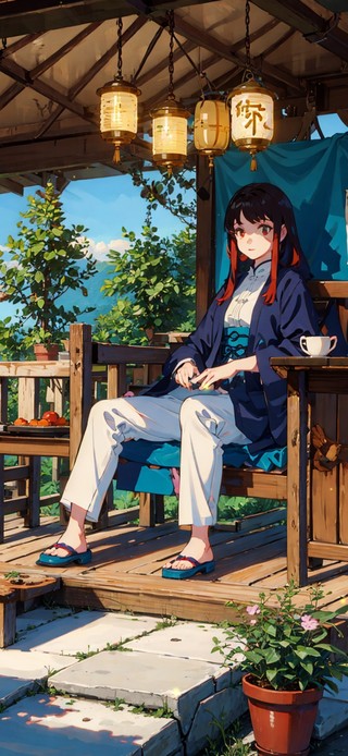 夏日园林少女