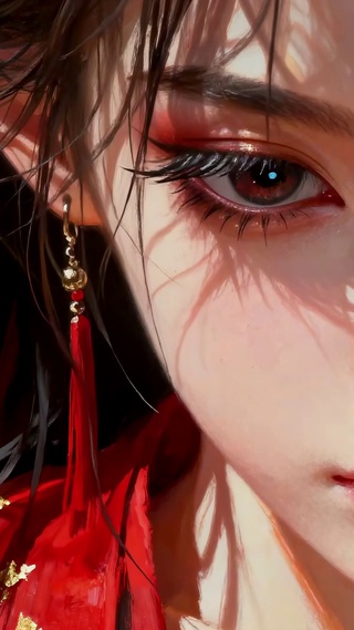 红妆金饰少女的深情眼眸我见犹怜