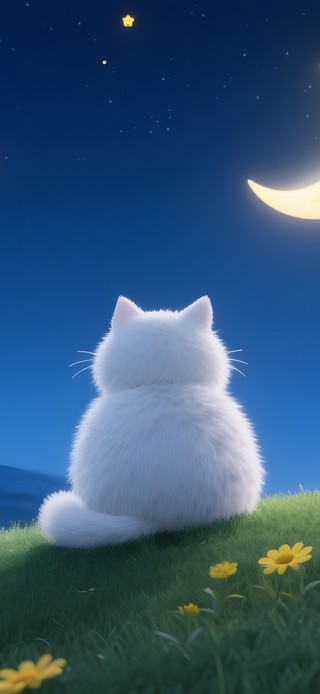 山坡上看星星的猫咪