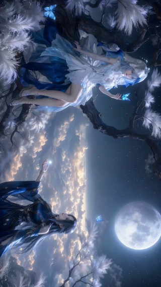 月夜云海蓝蝶美少女