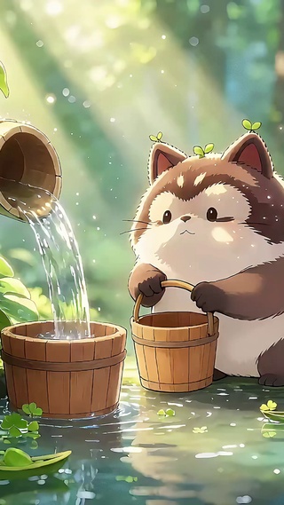 接水的呆萌狸猫