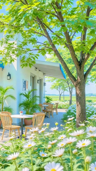 护眼蓝天花草小店