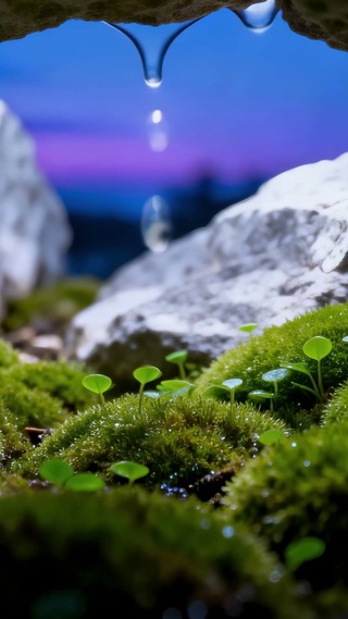 石隙青苔星空夜景