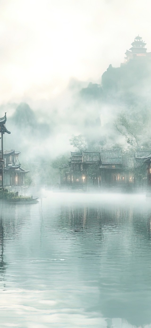 朦胧水乡阴天建筑