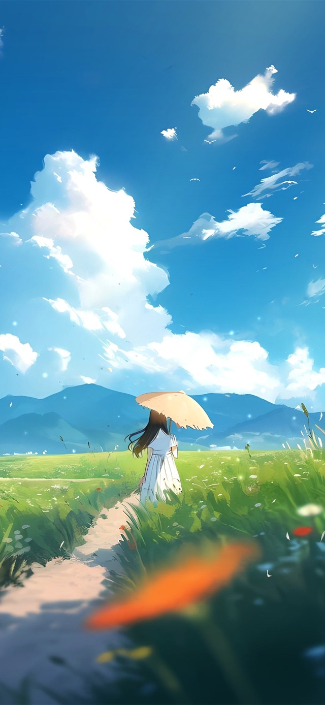 草原小路蓝天白云