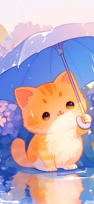 雨中可爱橘猫