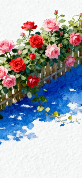 手绘极简风篱笆小院