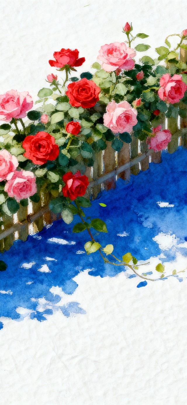 手绘极简风篱笆小院