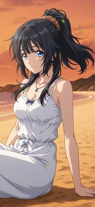 唯美夕阳沙滩女孩