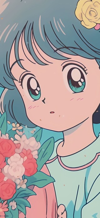手捧鲜花女孩