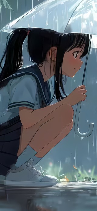 雨天女孩和猫咪
