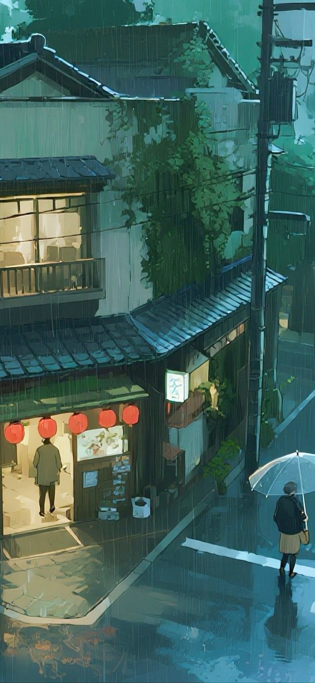 阴天雨中街景