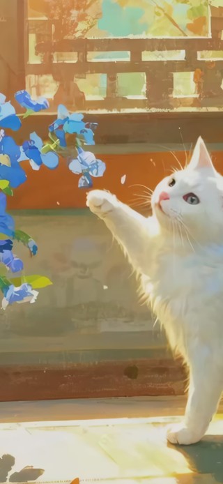 花漾小仙 窗畔猫戏蝶