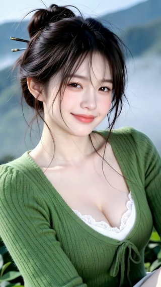 山间花田清纯美女