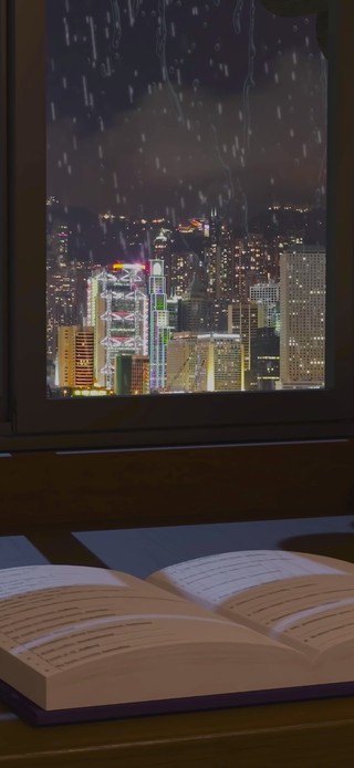雨天夜晚安静学习房间
