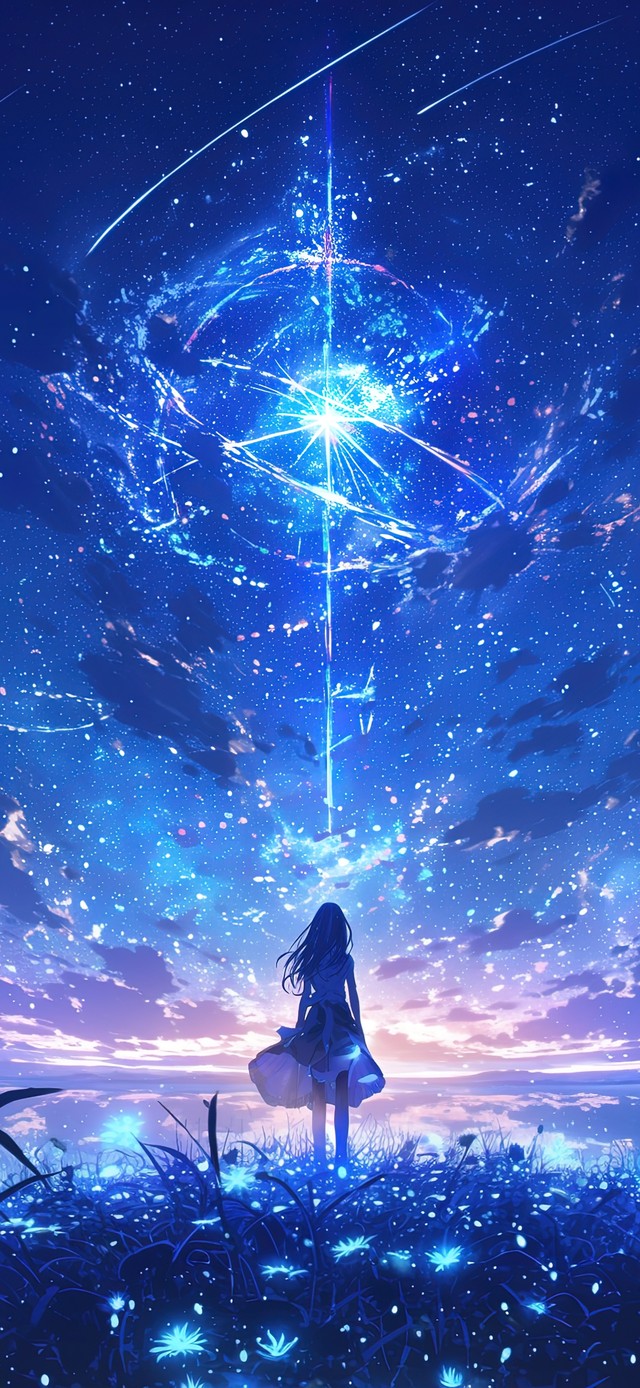 湖边神秘星光下的女孩