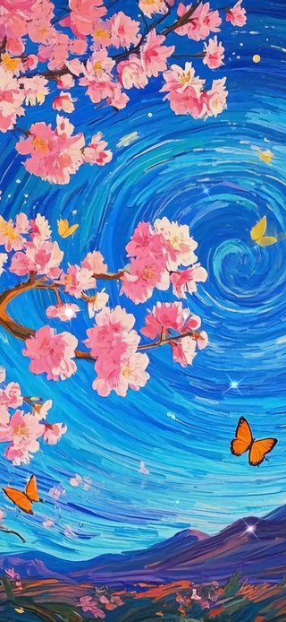 花漾壁纸|樱花星空月夜