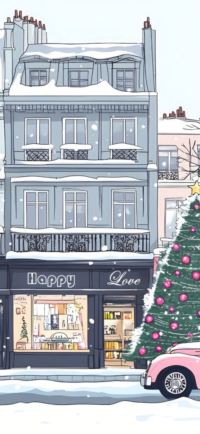 浪漫小清新雪景街道