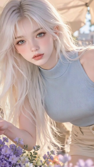 街边花市清纯银发美女