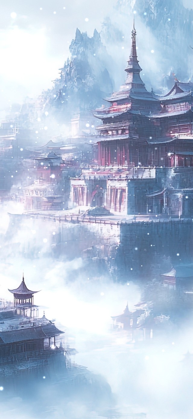 冬日朦胧大雪古城