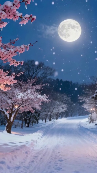 雪夜樱花小径