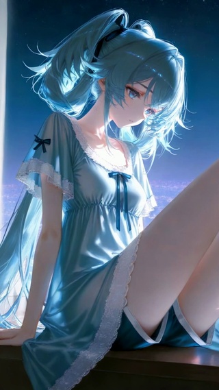 夜景窗边蓝发少女尤诺