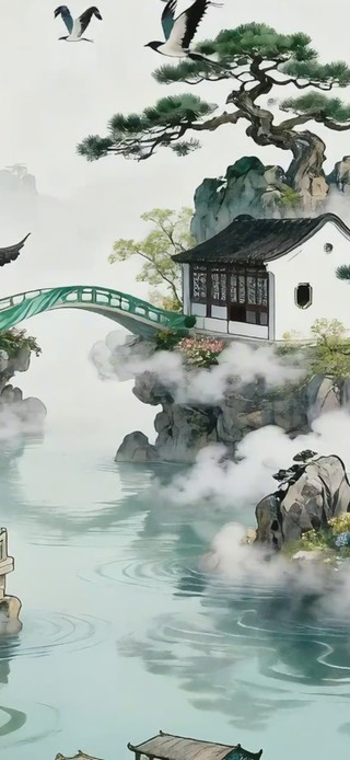 国风竹林庭院山水