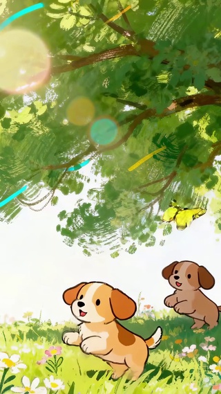 插画树下可爱小狗