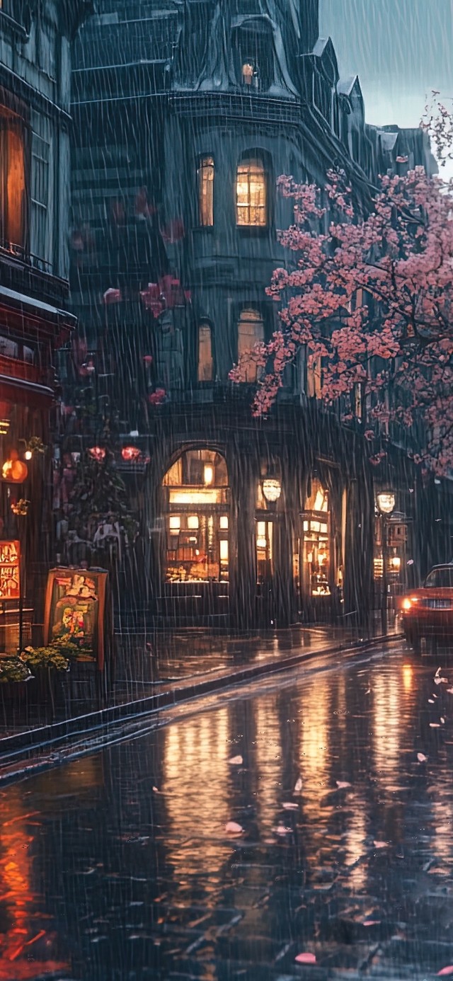 雨夜朦胧城市街景