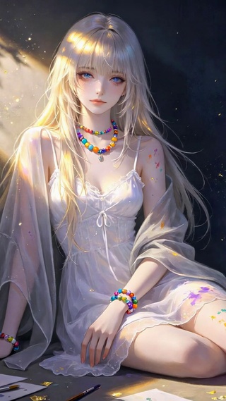 画室温柔银发美少女