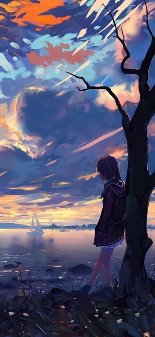 夕阳下的她