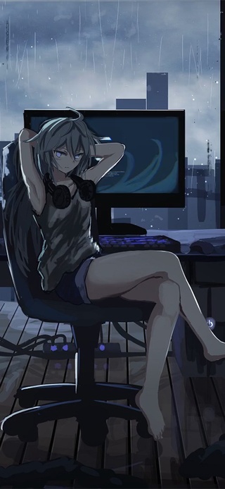 阴雨天的室内少女