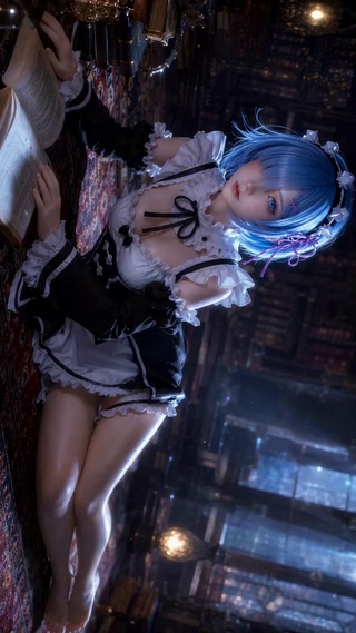 书房蓝发女仆雷姆 二次元美少女